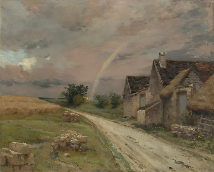 Framed Print : The Rainbow, Achres la Fort, 1883, by 1883, by Jean-Charles Cazin, 1841-1901, French landscape painting, oil on canvas. (BSLOC_2023_3_22)