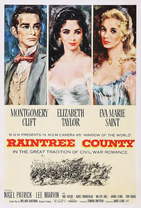 Framed Print : RAINTREE COUNTY, US poster, from left: Montgomery Clift, Elizabeth Taylor, Eva Marie Saint, 1957