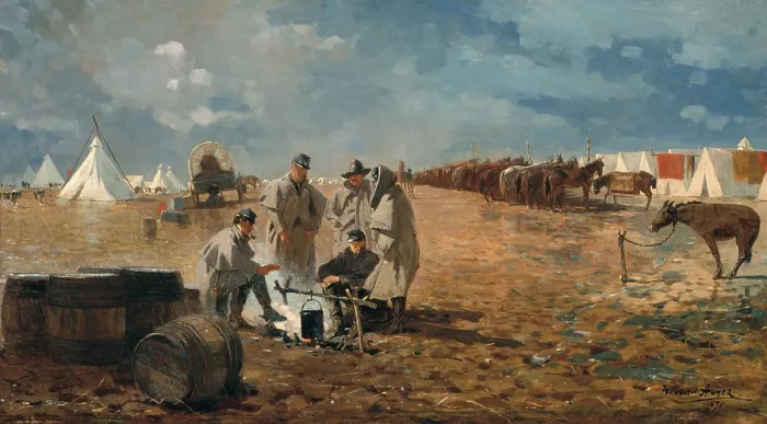 Framed Print : RAINY DAY IN CAMP, by Winslow Homer, American painting, oil on canvas, 1871