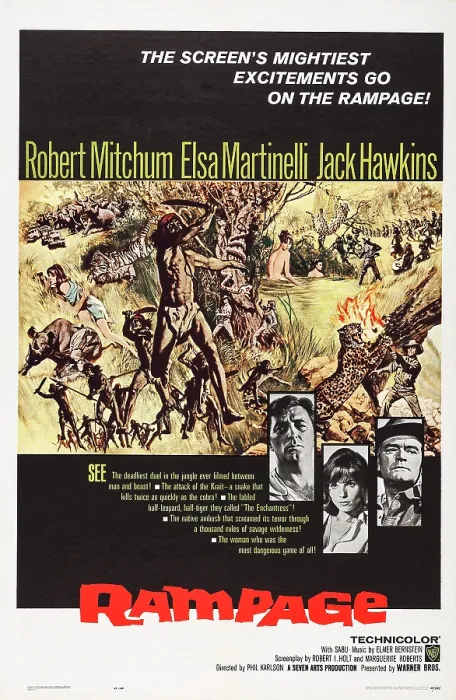 Framed Print : RAMPAGE, US poster art, from left: Robert Mitchum, Elsa Martinelli, Jack Hawkins, 1963 Framed Print : RAMPAGE, US poster art, from left: Robert Mitchum, Elsa Martinelli, Jack Hawkins, 1963