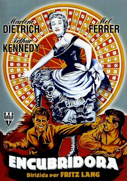 Framed Print : RANCHO NOTORIOUS, (aka ENCUBRIDORA), top: Marlene Dietrich on Spanish poster art, 1952