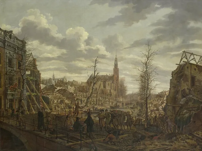 Framed Print : The Rapenburg in Leiden after Explosion of Gunpowder-Ship on Jan.12, 1807, by Johannes Jelgerhuis, Dutch painting, oil on canvas Framed Print : The Rapenburg in Leiden after Explosion of Gunpowder-Ship on Jan.12, 1807, by Johannes Jelgerhuis, Dutch painting, oil on canvas