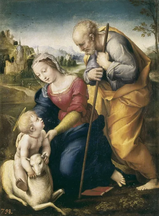 Framed Print : Raphael (1483-1520). The Holy Family with the Lamb. 1507. Renaissance art. Cinquecento. Oil on wood. SPAIN. Madrid. Prado Museum. AISA / Everett Collection**US SALES ONLY** Framed Print : Raphael (1483-1520). The Holy Family with the Lamb. 1507. Renaissance art. Cinquecento. Oil on wood. SPAIN. Madrid. Prado Museum. AISA / Everett Collection**US SALES ONLY**