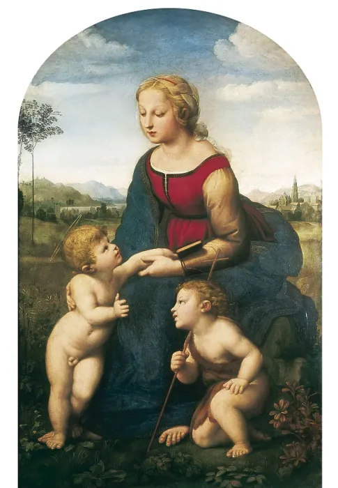 Framed Print : Raphael (1483-1520). La Belle Jardiniere. 1507. Right lower detail depicting Saint John the Baptist. Renaissance art. Cinquecento. Oil on wood; Oil on canvas. FRANCE. Paris