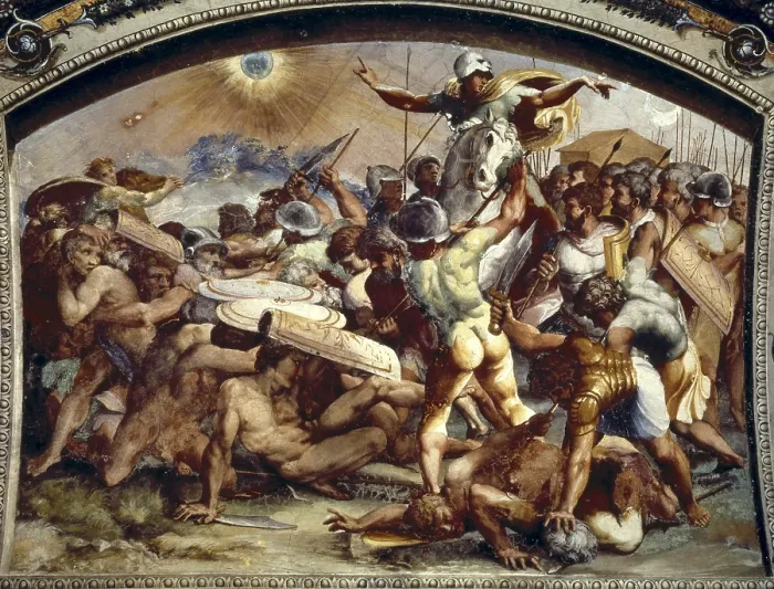 Framed Print : Raphael (1483-1520). Logge. Joshua Stopping the Sun. 1518-1519. VATICAN CITY. Vatican Palaces. Renaissance art. Cinquecento. Fresco