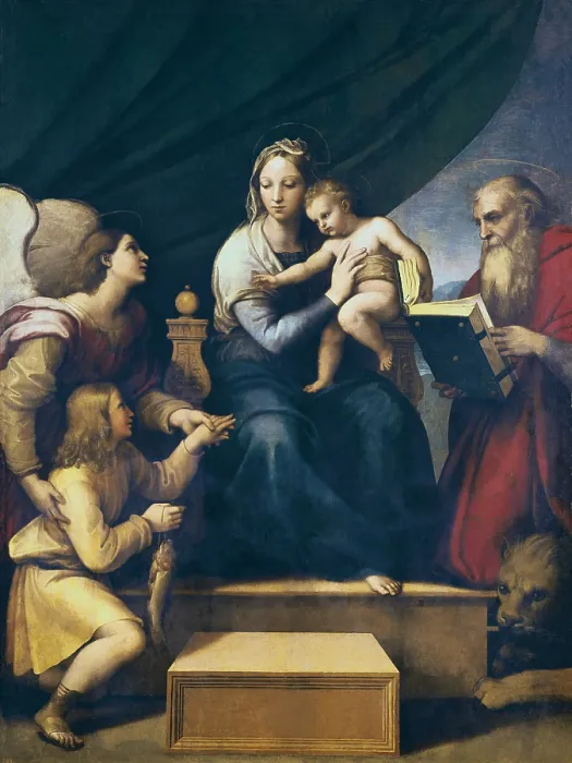 Framed Print : Raphael (1483-1520). The Madonna of the Fish (The Madonna with the Archangel Gabriel and St. ca. 1513. The Madonna with St. Jerome, the Archangel Gabriel and Tobias) Framed Print : Raphael (1483-1520). The Madonna of the Fish (The Madonna with the Archangel Gabriel and St. ca. 1513. The Madonna with St. Jerome, the Archangel Gabriel and Tobias)