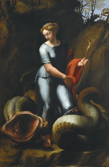 Framed Print : Raphael (1483-1520). Saint Margaret. 1520. Renaissance art. Cinquecento. Oil on wood. AUSTRIA. Vienna. Kunsthistorisches Museum Vienna (Museum of Art History) Framed Print : Raphael (1483-1520). Saint Margaret. 1520. Renaissance art. Cinquecento. Oil on wood. AUSTRIA. Vienna. Kunsthistorisches Museum Vienna (Museum of Art History)