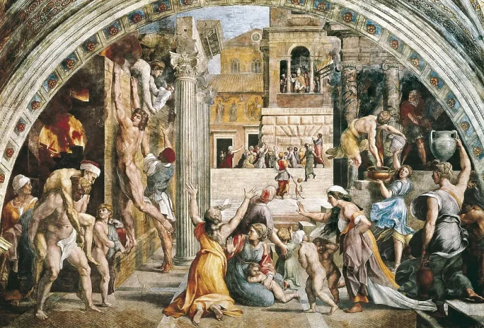 Framed Print : Raphael (1483-1520). Stanza dell'incendio di Borgo. The Fire in the Borgo. VATICAN CITY. Vatican Palaces. Renaissance art. Cinquecento. Fresco Framed Print : Raphael (1483-1520). Stanza dell'incendio di Borgo. The Fire in the Borgo. VATICAN CITY. Vatican Palaces. Renaissance art. Cinquecento. Fresco