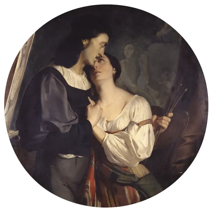 Framed Print : Raphael and the Fornarina, by Francesco Gandolfi, 19th Century, oil on canvas - Italy, Lombardy, Milan, Brera Collection. Whole artwork view