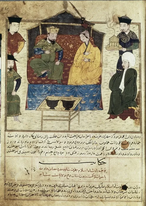 Framed Print : RASHID AL-DIN (1247 - 1318). Compendium of Chronicles (Jami al-tawarikh). ca. 1307. Marriage of Mahmud Ghazan Khan (1271-1304). Khan mongol of Persia (1295-1304)