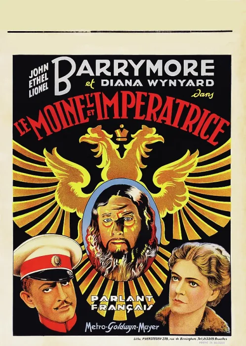 Framed Print : RASPUTIN AND THE EMPRESS, (aka LE MOINE ET L'IMPERATRICE), from left: John Barrymore, Lionel Barrymore, Ethel Barrymore on Belgian poster art, 1932