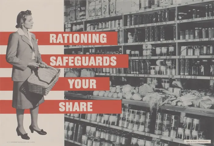 Framed Print : RATIONING SAFEGUARDS YOUR SHARE, World War II home front- federal food rationing poster. 1942-1945