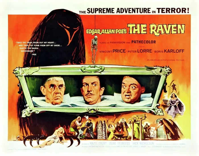 Framed Print : THE RAVEN, US lobbycard, from left: Boris Karloff, Vincent Price, Peter Lorre, 1963
