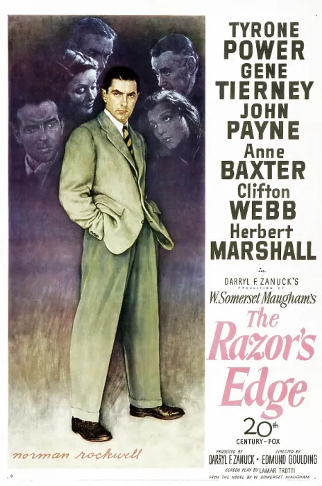 Framed Print : THE RAZOR'S EDGE, US poster, left from left: John Payne, Gene Tierney, Clifton Webb, center: Tyrone Power, right from top: Herbert Marshall, Anne Baxter 1946