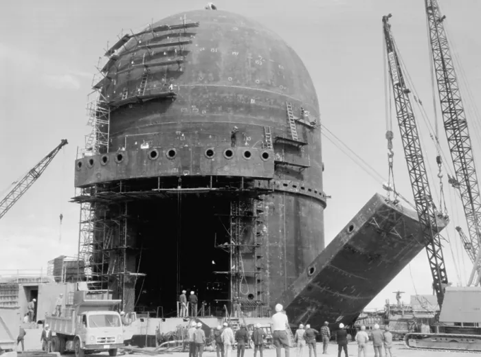 Framed Print : Reactor containment building construction at the Idaho National Engineering Laboratory, devoted to the development of safety systems for commercial nuclear reactors. 1967