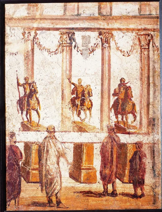 Framed Print : Reading of an Edict, by unknown artist, 62-79, 1st Century A.D. ripped fresco, 64 x 48 cm - Italy, Campania, Naples, National Archaeological Museum, Room LXXVIII, inv. 9068