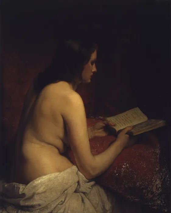 Framed Print : Reading Odalisque, by Francesco Hayez, 1866, 19th century, oil on canvas. - Italy, Lombardy, Milan, Brera Academy of Fine Arts. Whole artwork view