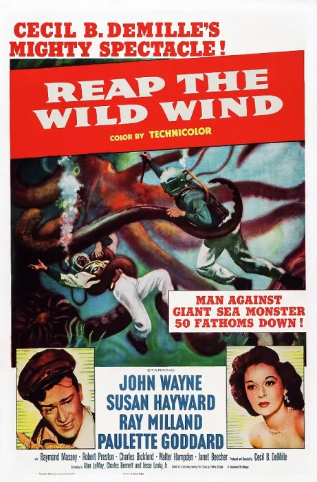 Framed Print : REAP THE WILD WIND, bottom left: John Wayne, bottom right: Paulette Goddard on 1954 reissue, 1942