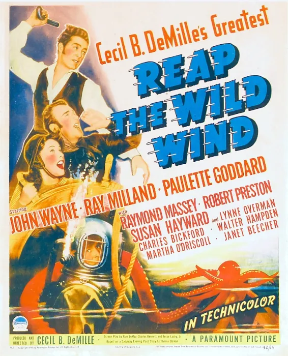 Framed Print : REAP THE WILD WIND, from top: Ray Milland, bottom from left: Paulette Goddard, John Wayne on window card, 1942