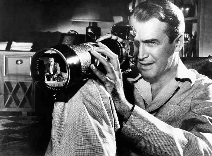 Framed Print : REAR WINDOW, James Stewart, Raymond Burr (in camera lens), 1950 Framed Print : REAR WINDOW, James Stewart, Raymond Burr (in camera lens), 1950