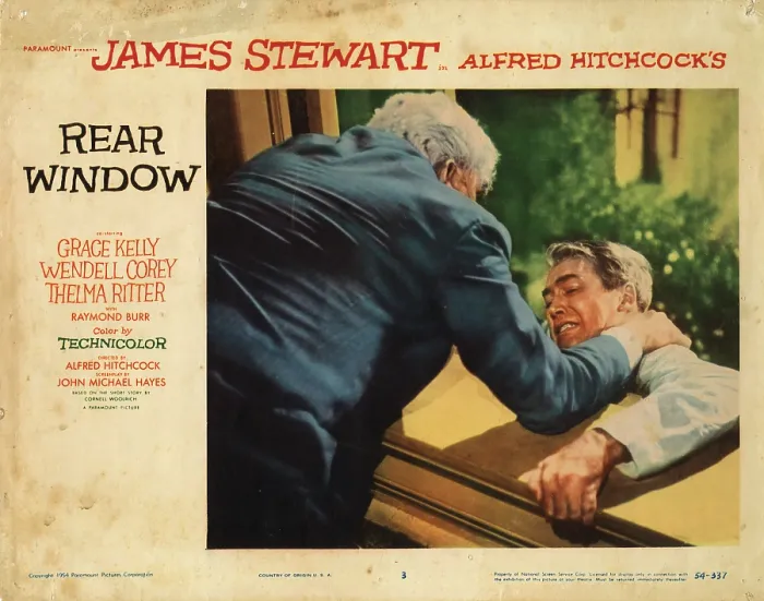 Framed Print : REAR WINDOW, from left: Raymond Burr, James Stewart, 1954
