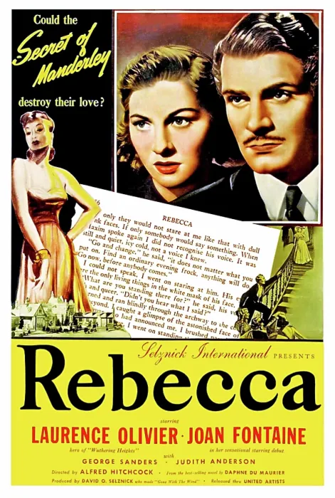 Framed Print : REBECCA, from left: Joan Fontaine, Laurence Olivier on 1946 re-release poster, 1940