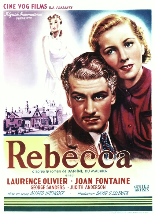Framed Print : REBECCA, from left: Laurence Olivier, Joan Fontaine on Belgian poster art, 1940