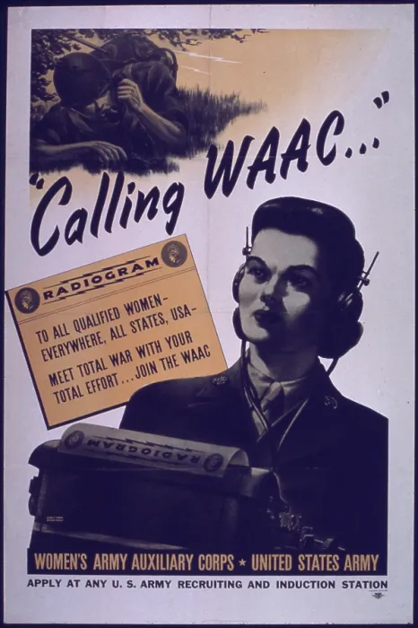 Framed Print : Recruiting Poster for the Women's Army Auxiliary Corps. The WAAC was formed in 1942 at the urging of First Lady, Eleanor Roosevelt. World War 2. (BSLOC_2013_14_100)