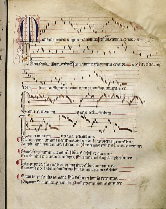 Framed Print : Red Book of Montserrat. 14th c. - 16th c. Medieval music from Aquitaine to be danced in a church. Score, 15th century. Gothic art. Miniature Painting. SPAIN Framed Print : Red Book of Montserrat. 14th c. - 16th c. Medieval music from Aquitaine to be danced in a church. Score, 15th century. Gothic art. Miniature Painting. SPAIN