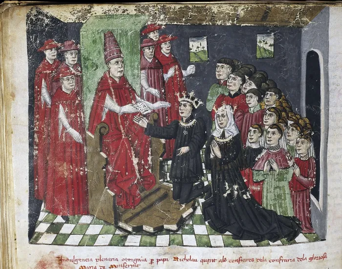 Framed Print : Red Book of Montserrat. 14th c. - 16th c. Pope Nicholas granting full indulgence ot the members of the Brotherhood of the Virgin of Montserrat Framed Print : Red Book of Montserrat. 14th c. - 16th c. Pope Nicholas granting full indulgence ot the members of the Brotherhood of the Virgin of Montserrat