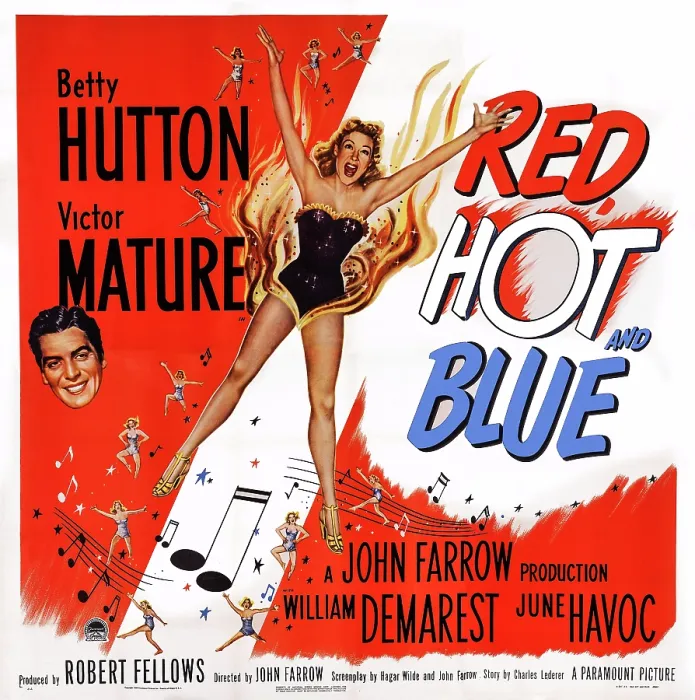 Framed Print : RED, HOT AND BLUE, US poster art, from left: Victor Mature, Betty Hutton, 1949