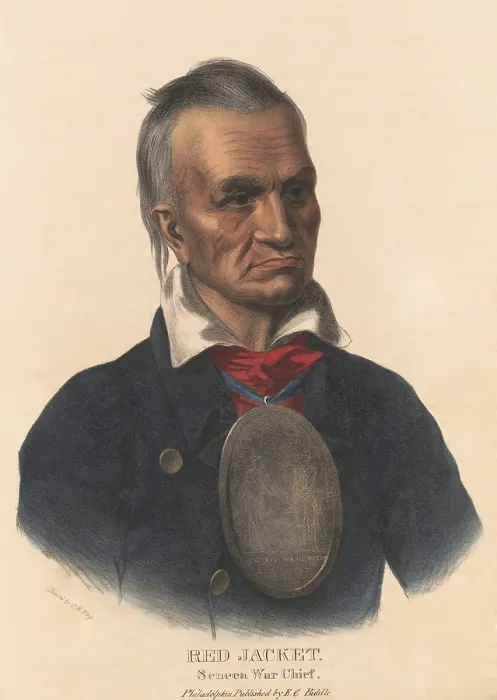 Framed Print : Red Jacket, Seneca war chief, wearing a large silver medallion depicting his 1792 meeting with President George Washington