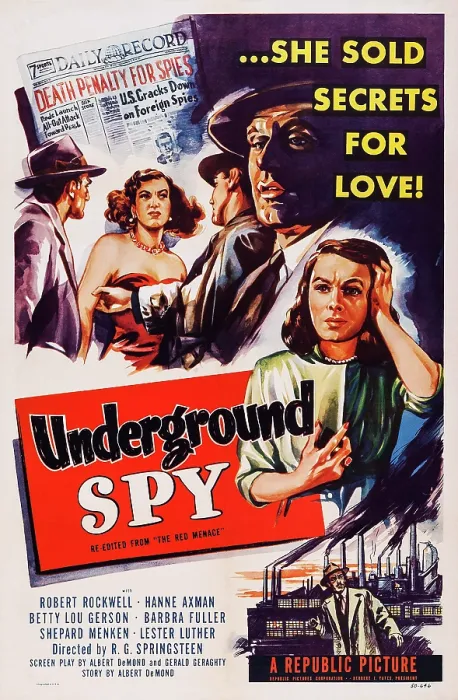 Framed Print : THE RED MENACE, (re-edited as UNDERGROUND SPY), US poster, Robert Rockwell (top right), Betty Lou Gerson (hand on head), 1949