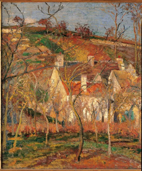 Framed Print : Red Roofs, Corner of a Village, Winter, by Camille Pissarro, 1877, 19th Century, oil on canvas, cm 54, 5 x 65, 5 - France, Ile de France, Paris, Muse dOrsay