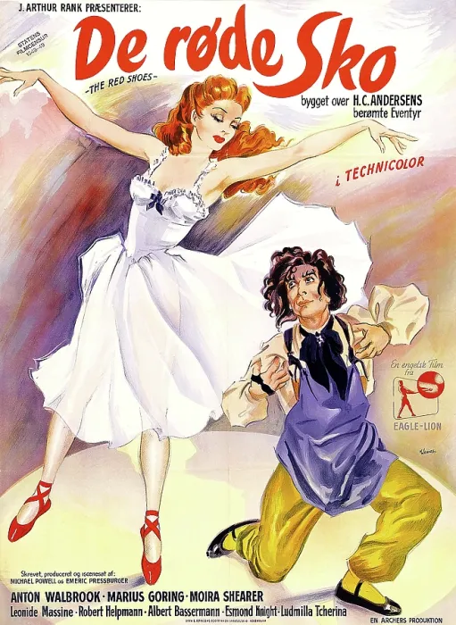 Framed Print : THE RED SHOES, (aka DE RODE SKO), Danish poster art, from left: Moira Shearer, Leonide Massine, 1948