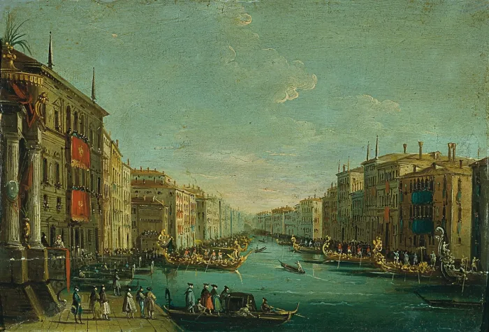 Framed Print : Regatta on the Grand Canal, by Giuseppe Bernardino Bison, 1800, 19th Century, oil on canvas - Italy, Lombardy, Milan, Castello Sforzesco, Civic Collections of Ancient Art