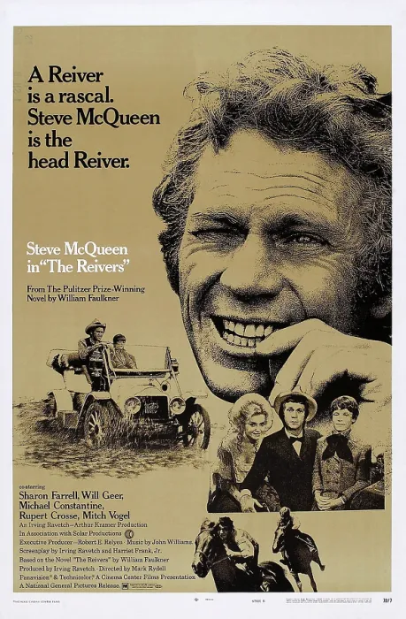 Framed Print : THE REIVERS, US poster, Steve McQueen (top), in car from left: Steve McQueen, Mitch Vogel, sitting from left: Sharon Farrell, Steve McQueen, Mitch Vogel, 1969