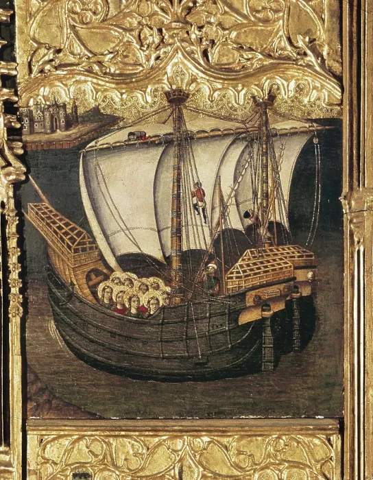 Framed Print : REIXAC, Joan (15th century). Altarpiece of St. 1468. Left upper detail: a boat. International gothic. Tempera on wood. SPAIN. Barcelona. National Art Museum of Catalonia