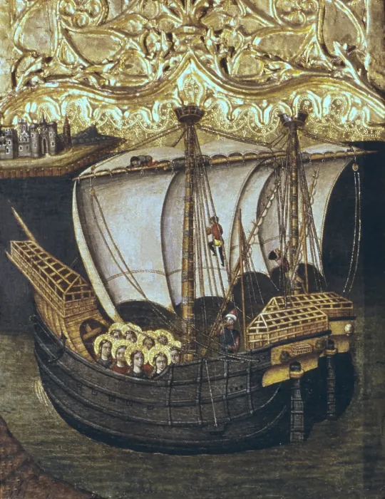 Framed Print : REIXAC, Joan (15th century). Altarpiece of St. 1468. Left upper detail: a boat. International gothic. Tempera on wood. SPAIN. Barcelona. National Art Museum of Catalonia. - P