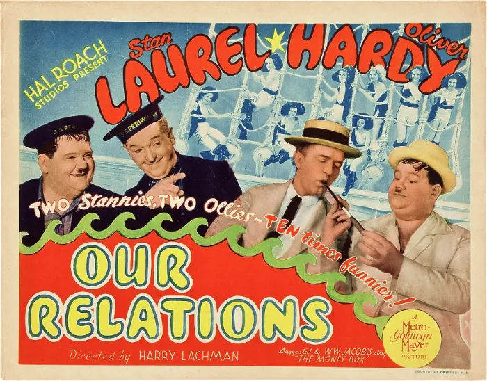 Framed Print : OUR RELATIONS, US lobbycard, Oliver Hardy, (far left and far right), Stan Laurel, (second left and second right), 1936 Framed Print : OUR RELATIONS, US lobbycard, Oliver Hardy, (far left and far right), Stan Laurel, (second left and second right), 1936
