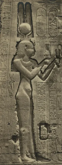 Framed Print : Relief sculpture of Cleopatra VII (69-30 BC), and her son by Julius Caesar, Caesarion, at the Temple of Hathor, Dendera. Ca. 35BC