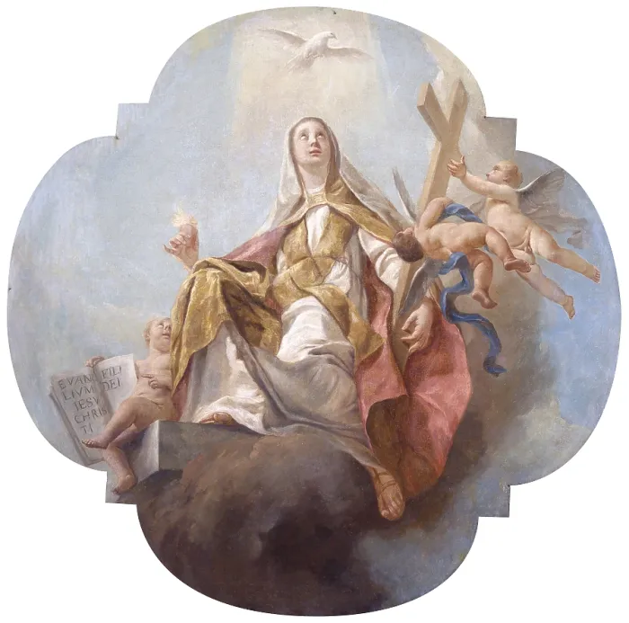 Framed Print : Religion, by Giuseppe Angeli, 18th Century, canvas - Italy, Veneto, Venice, Scuola Grande di San Rocco. Whole artwork view