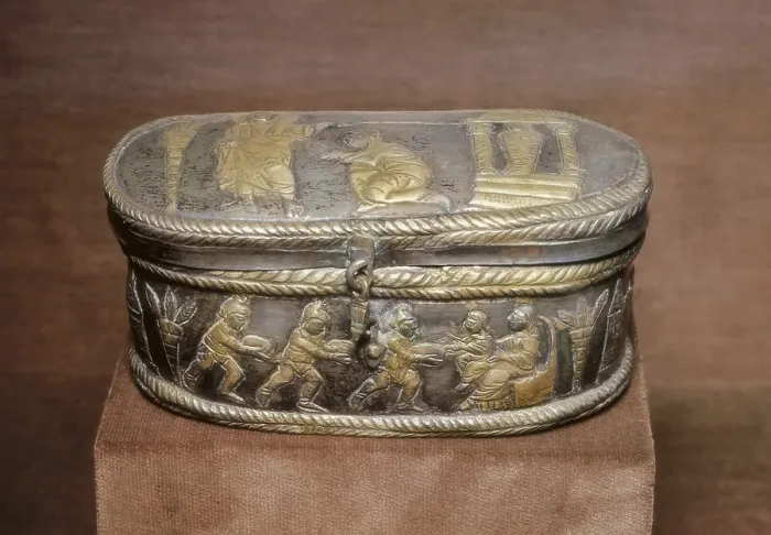 Framed Print : Reliquary Casquet knwon as'Capsella di Brivio'. 1st half 5 c. Silver reliquary with scenes of the Old Testament. Paleo-christian art. Jewelry. FRANCE. Paris Framed Print : Reliquary Casquet knwon as'Capsella di Brivio'. 1st half 5 c. Silver reliquary with scenes of the Old Testament. Paleo-christian art. Jewelry. FRANCE. Paris