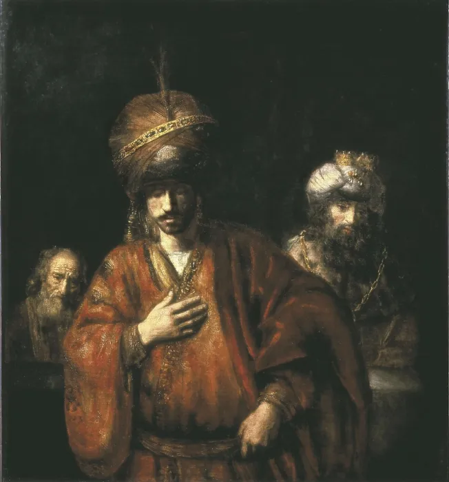 Framed Print : REMBRANDT, Harmenszoon van Rijn, called (1606-1669). Haman Recognizes his Fate. 1665. Attributed. Baroque art. Oil on canvas. RUSSIA. Saint Petersburg. State Hermitage Museum Framed Print : REMBRANDT, Harmenszoon van Rijn, called (1606-1669). Haman Recognizes his Fate. 1665. Attributed. Baroque art. Oil on canvas. RUSSIA. Saint Petersburg. State Hermitage Museum
