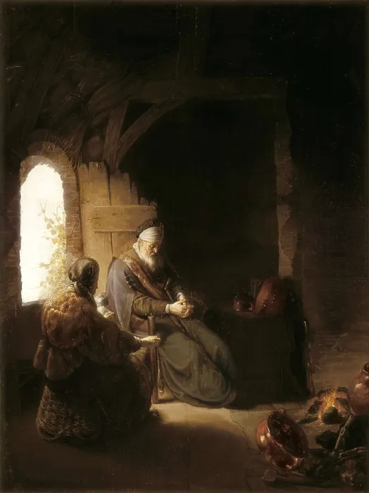 Framed Print : REMBRANDT, Harmenszoon van Rijn, called (1606-1669). Anna and the Blind Tobit. ca. 1630. Flemish art. Oil on canvas. UNITED KINGDOM. London. National Gallery