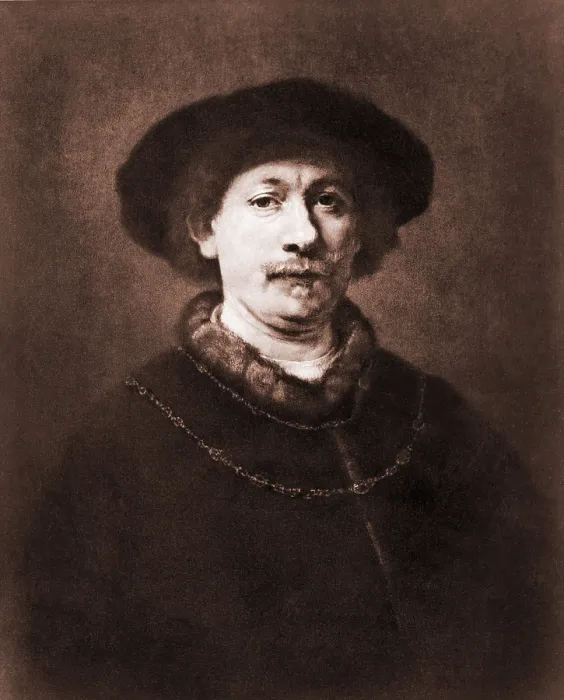 Framed Print : Rembrandt van Rijn (1606-1669). Engraving of 1643 self portrait