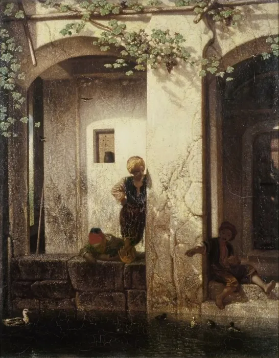 Framed Print : Remembery Turkey also known as Turkish Kids Close to a Fountain (Souvenir de la Turquie d'Asie dit Enfants turcs auprs d'une fontaine), by Alexandre Gabriel Decamps, 1846