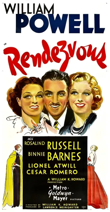 Framed Print : RENDEZVOUS, from left: Rosalind Russell, William Powell, Binnie Barnes, 1935