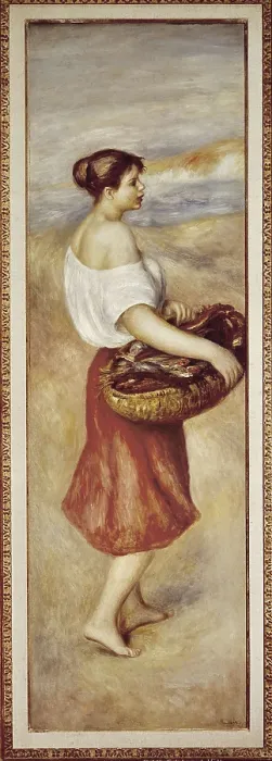 Framed Print : RENOIR, Pierre-Auguste (1841-1919). Girl with a Basket of Fish. ca. 1889. Impressionism. Oil on canvas. UNITED STATES OF AMERICA. Washington. National Gallery of Art
