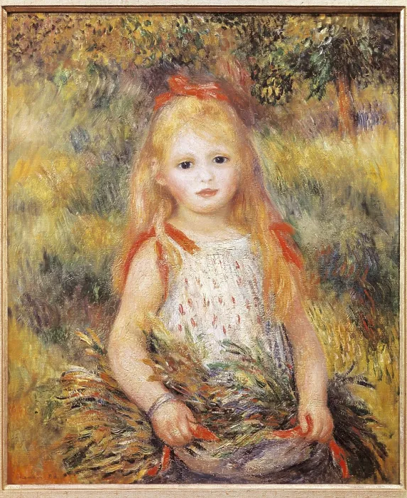 Framed Print : RENOIR, Pierre-Auguste (1841-1919). Little Girl Carrying Flowers or The Little Gleaner. 1888. Impressionism. Oil on canvas. BRAZIL. Sao Paulo. Sao Paulo Museum of Art